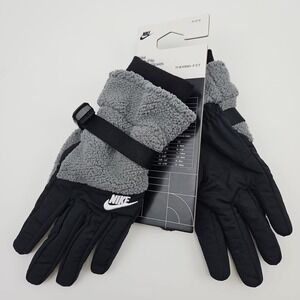 Nike High Pile Fleece Winter Gloves Black Gray Therma-Fit Adjustable Men's Med